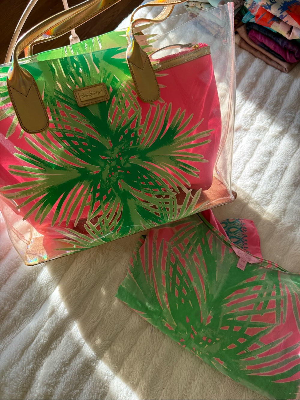 Lilly Pulitzer Julie Silk Caftan in size L with matching 2 piece beach bag - Picture 2 of 11